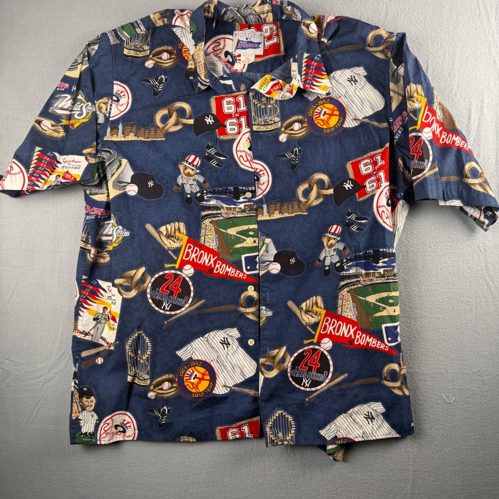 Reyn Spooner MLB New York Yankees Bronx Bombers All Over Print Shirt Mens XL